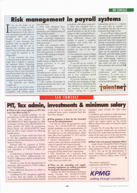 Rick management in payroll systems 