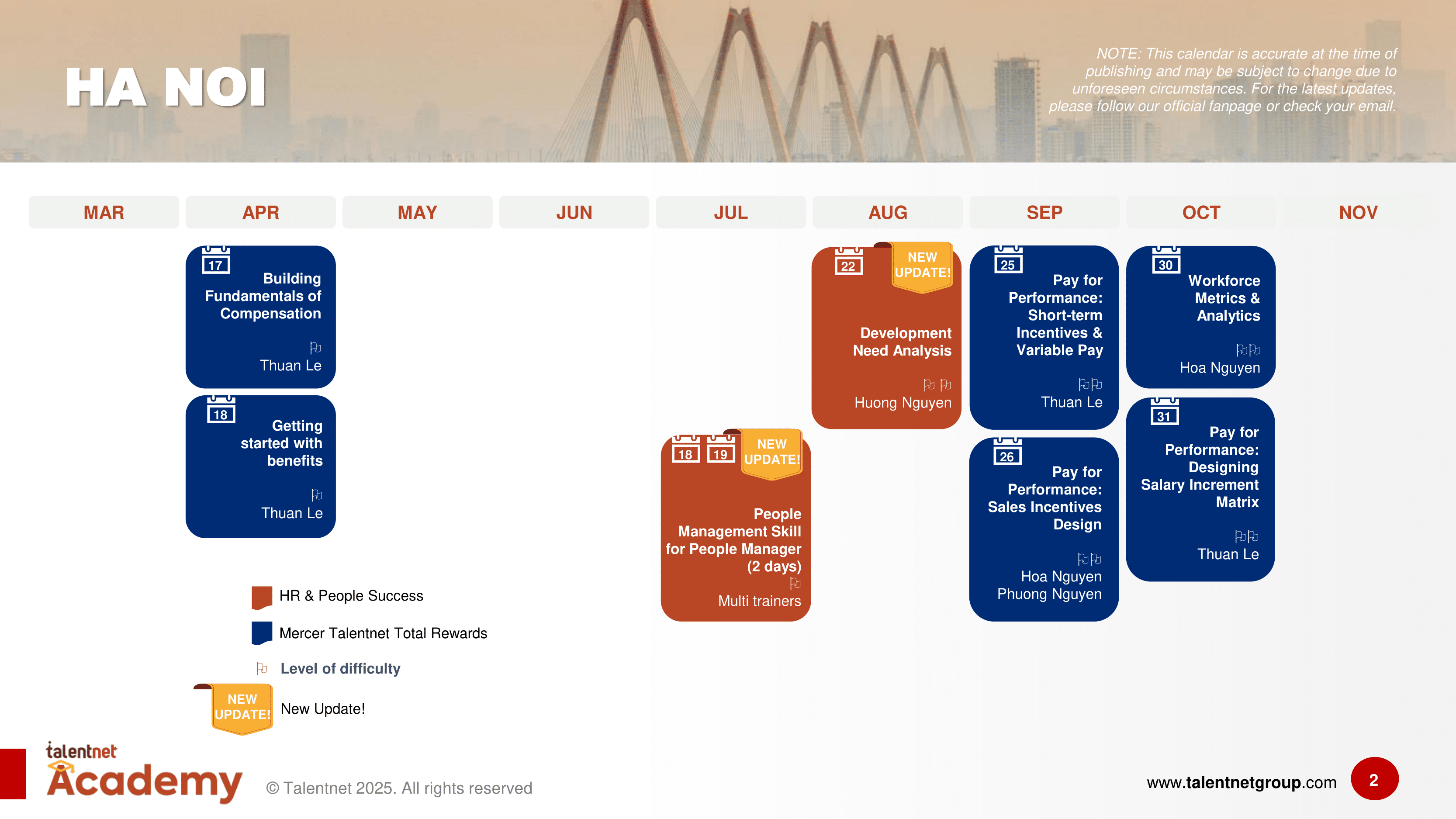 2025 Talentnet Academy Training Calendar_EN-Ha Noi