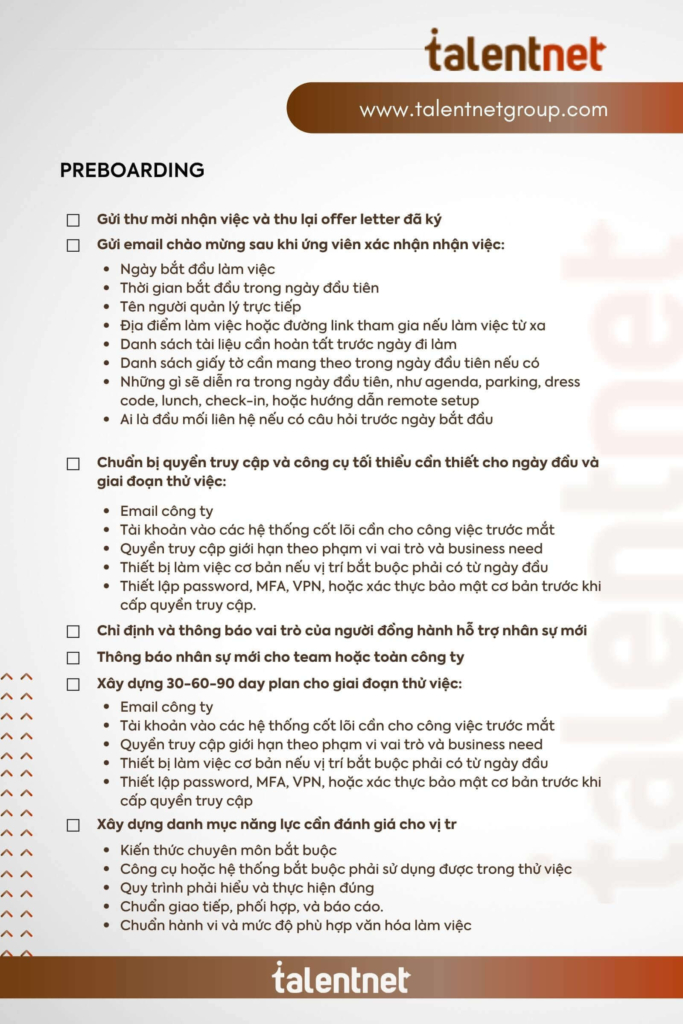 Checklist Onboarding 30–60–90 Ngày Giúp Doanh Nghiệp Giảm Một Nửa Tỷ Lệ Nghỉ Việc 7 employee onboarding checklist